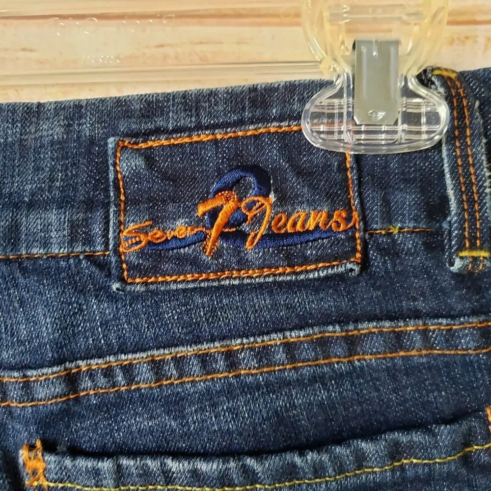 7 For All Mankind Embellished Rhinestone Distressed Regular Bootcut Denim Jeans